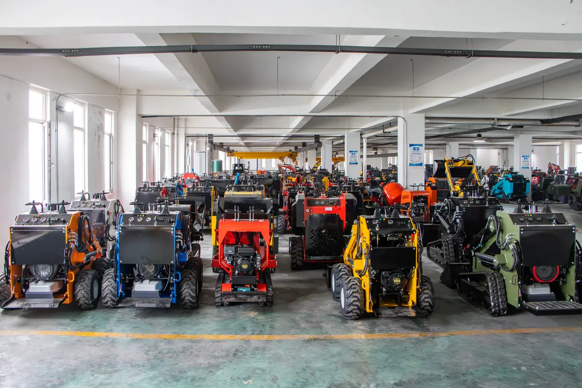 Finished skid steer loaders at the BOB-LIFT factory in Xuzhou